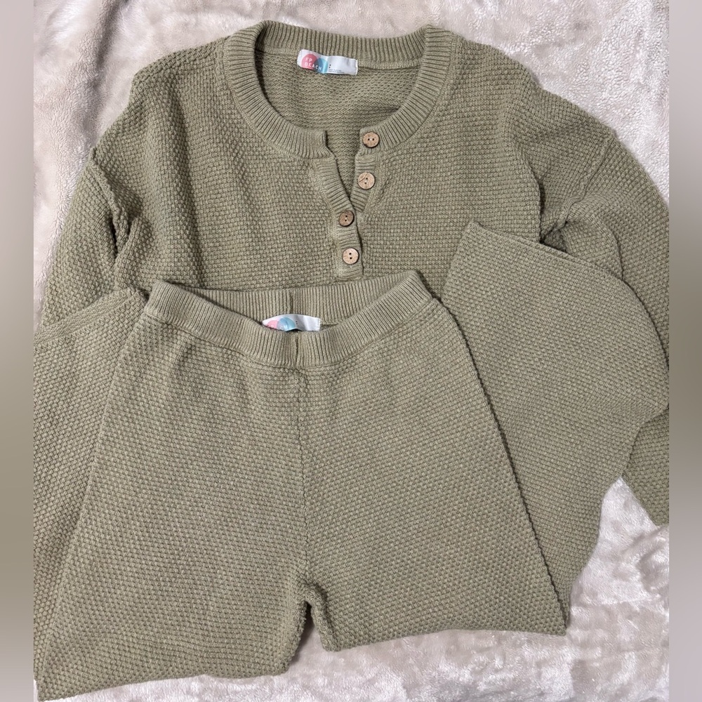 Free People Beach Olive Green Knit Sweater and Pants Set